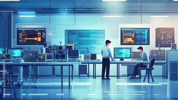 Obraz Two Men Working in a High-Tech Laboratory