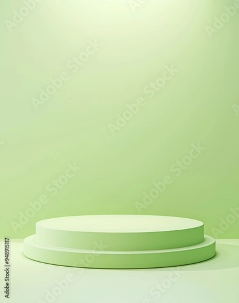 Fototapeta  Light Green and White Podium in Minimalist Style, Circular Platform on Solid Pastel Lime Gradient Background