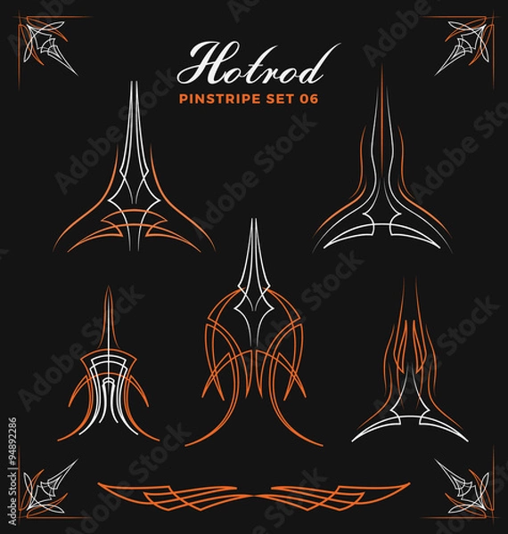 Fototapeta Zestaw vintage pin striping grafiki liniowej. Użyj na naklejkę winylową, szablon do malowania, tatuaż. Ilustracji wektorowych
