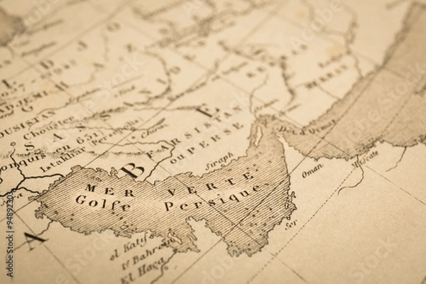 Fototapeta アンティークの世界地図　ペルシャ湾とホルムズ海峡
