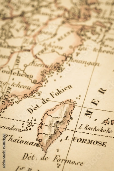 Fototapeta アンティークの世界地図　台湾
