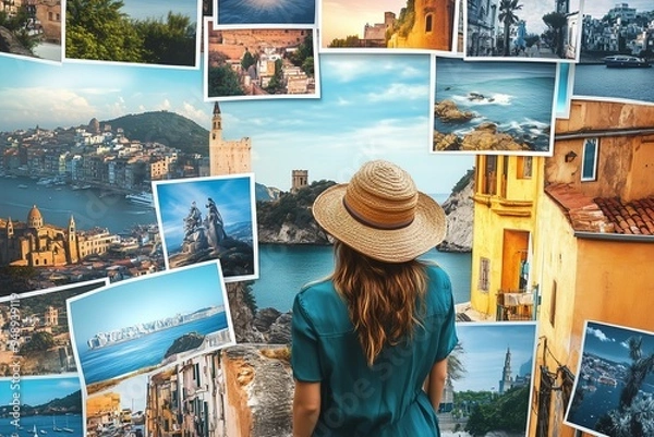 Obraz Collage of printed travel photos