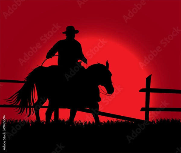 Obraz Cowboy over sunset