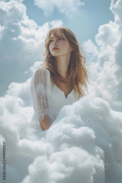 Obraz Dreamy Ethereal Bride in Cloudscape: Fantasy Wedding Inspiration