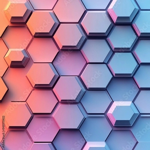 Fototapeta Geometric pattern of interlocking hexagons in a gradient color scheme creating a modern abstract background