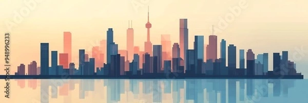 Fototapeta Minimalist city skyline silhouette with the buildings reduced to simple rectangles of varying heights