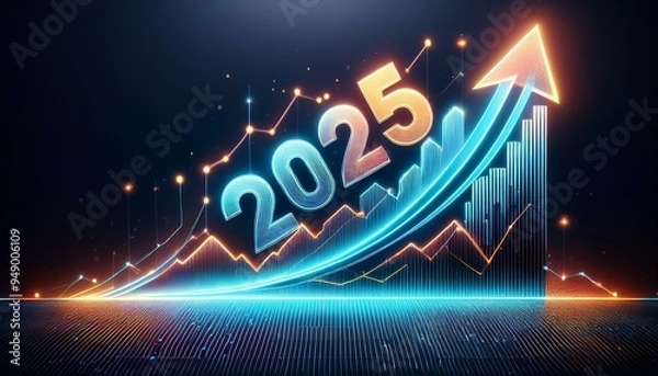 Obraz analyzing company financial balance sheet working with digital virtual graphics for 2025. Calculating financial data for long term investment growth goals in 2025
