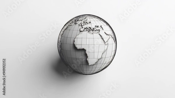 Obraz Minimalist globe with only the outlines of continents using thin lines and a monochromatic palette