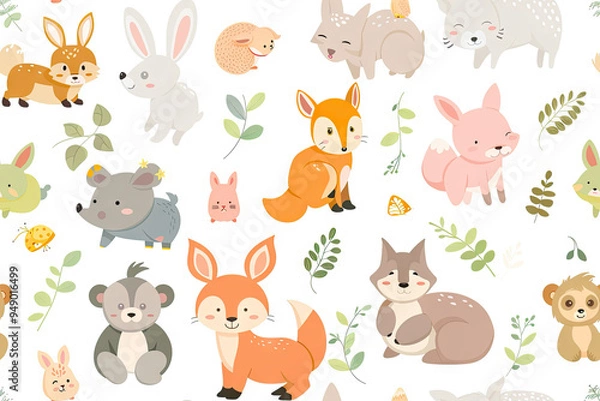 Fototapeta Cute pattern with forest animals
