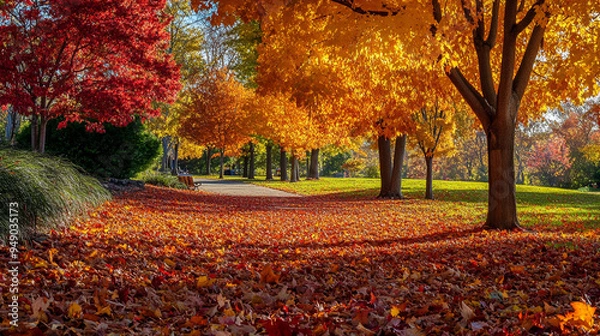 Obraz 秋の公園と落葉