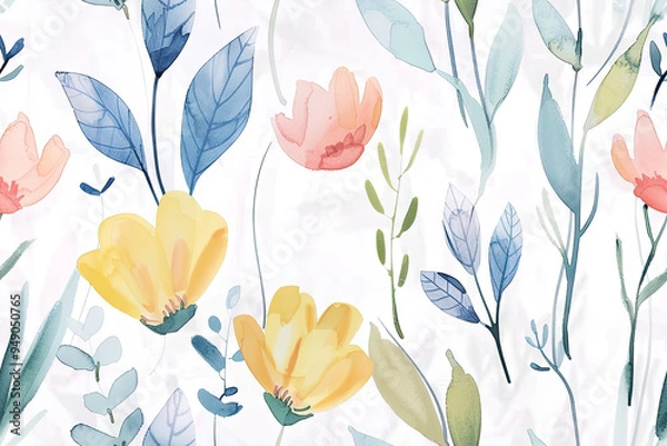Fototapeta Elegant pattern with picturesque flowers for decor and design.