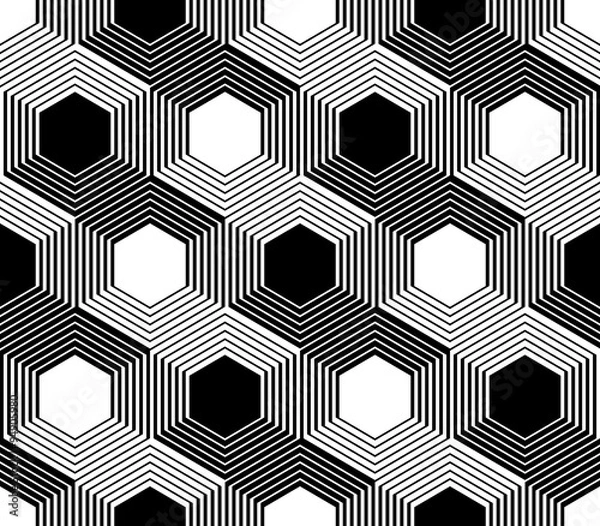 Fototapeta Design seamless monochrome hexagon geometric pattern