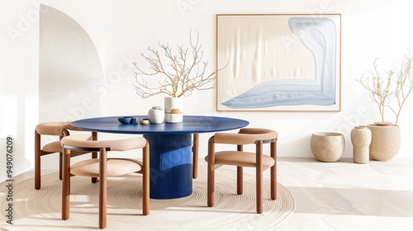 Obraz Dining table setting in modern interior with decorative design and stylish furniture elements showcasing contemporary elegance