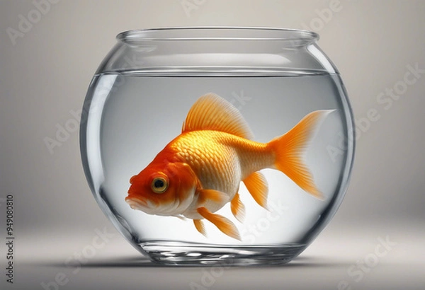 Obraz Gold fish in a fishbowl on transparency background