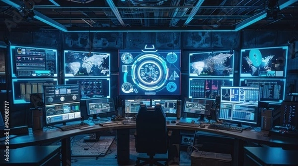 Obraz High tech security operations center monitoring global network activity