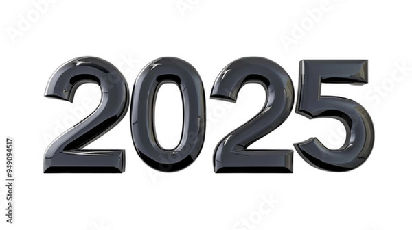 Fototapeta 2025 Happy New Year 3d number black balloon isolated on white background