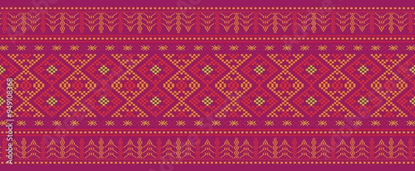 Fototapeta Traditional pattern, fabrics, asian pattern, islamic border, repeat, handmade pattern, ethnic background, ulos batak