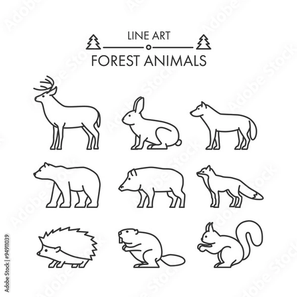 Fototapeta Outline figures of forest animals