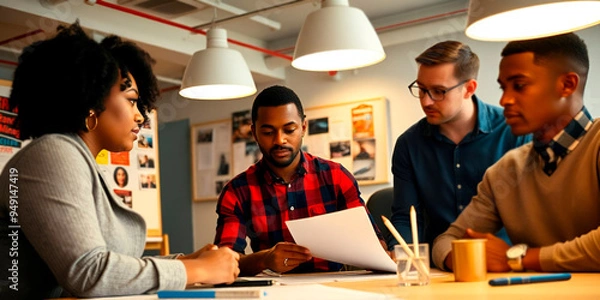 Fototapeta "Office Collaboration: Diverse Team Working Together on a Creative Project"