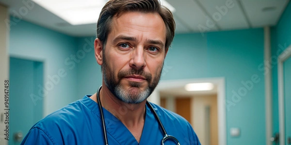 Fototapeta Title: "Medical Professional in a Clinical Setting"

Description: A male doctor in a clinical setting, conveying professionalism, focus, and precision in healthcare.