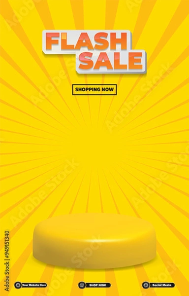 Fototapeta flash sale discount portait template banner with blank space 3d podium for social media post product sale with abstract gradient yellow background design12