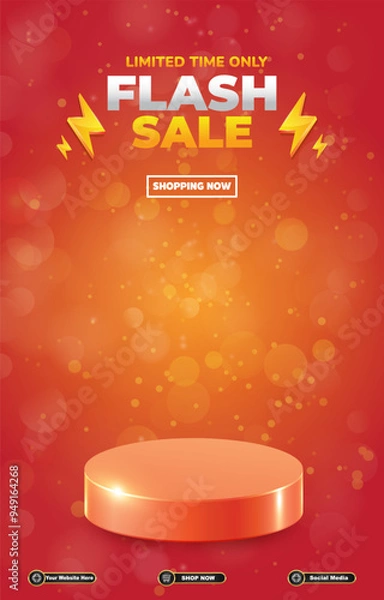 Fototapeta limited flash sale discount portait template banner with blank space 3d podium for social media post product sale with abstract gradient red background design10