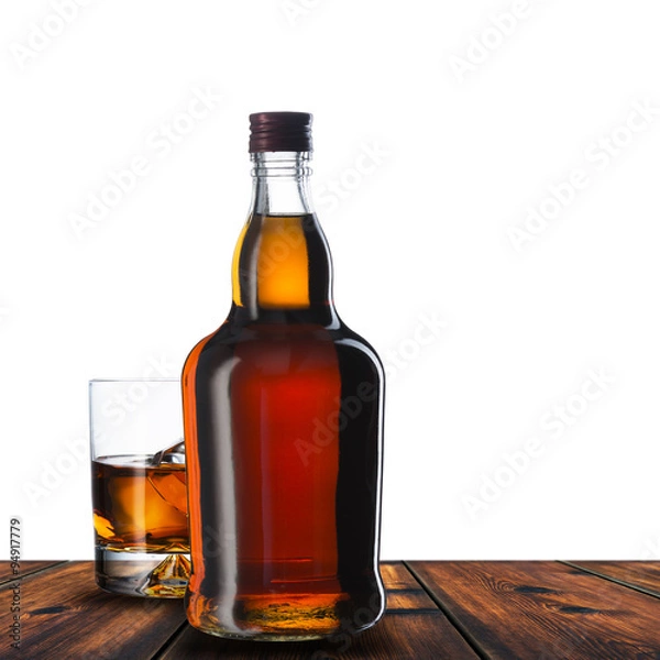 Fototapeta Whiskey On Wood Table