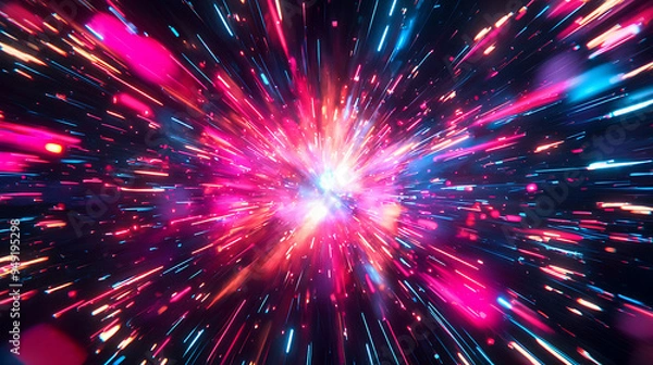 Fototapeta Vibrant Red and Blue Neon Light Explosion in Dynamic Motion