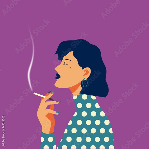Fototapeta Retro-Inspired Animation of a Woman Smoking in Reflection Vector