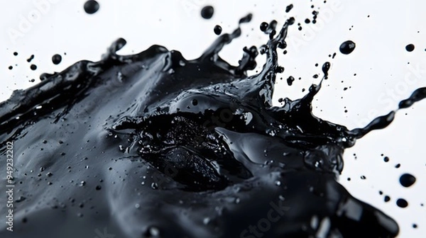 Fototapeta Black Paint Splashes on White Background, Abstract Image, Texture, Pattern Background, Wallpaper, Cover and Screen of Smartphone, PC, Laptop, 9:16 and 16:9 Format