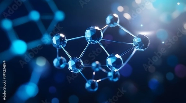 Fototapeta Futuristic Carbon Nickel Structure with Glowing Hexagonal Molecular Backdrop