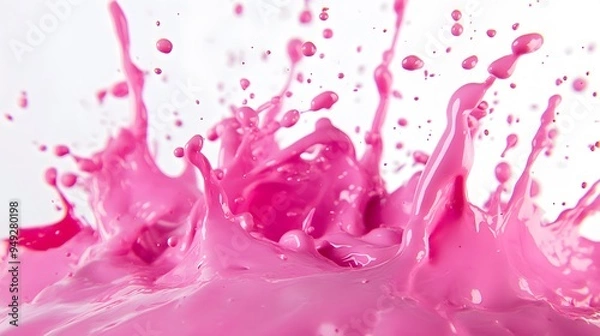 Fototapeta Pink Paint Splashes on White Background, Abstract Image, Texture, Pattern, Wallpaper, Cover and Screen of Smartphone, PC, Laptop, 9:16 and 16:9 Format