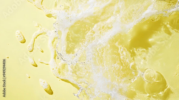 Obraz Top view water splash, water wave on Yellow background, commercial photography, studio photo for products, studio wallpaper material.