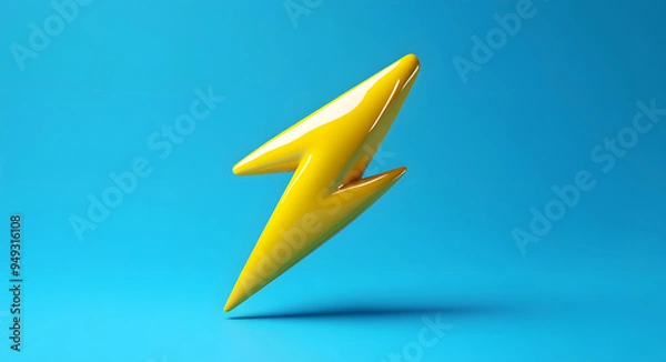 Obraz Yellow Neon Lightning Bolt Icon on a Blue Background, Symbolizing Power, Energy, and Modern Technology, Ideal for Themes of Electricity, Innovation, and Digital Design, Perfect for Use in Branding, UI