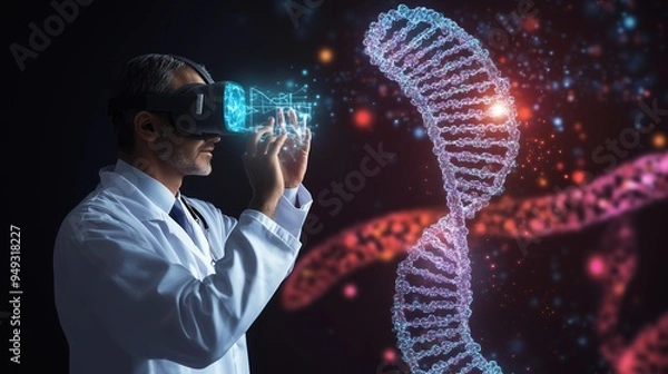 Obraz Scientist using VR technology to explore DNA.