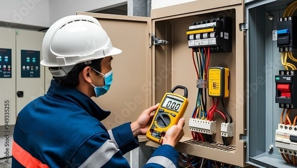 Obraz The electrician is checking the lights.