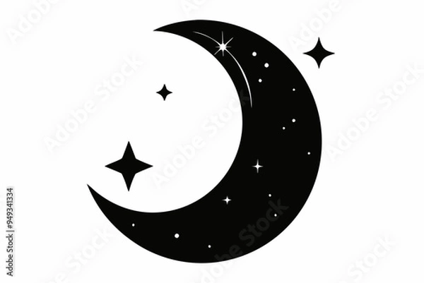 Fototapeta Moon crescent icon, silhouette of moon with sparkle. vector illustration