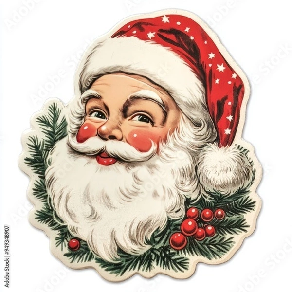 Obraz Charming Vintage Santa Sticker in 1950s Style on White Background