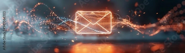 Fototapeta A glowing envelope is surrounded by a fiery explosion by AI generated image