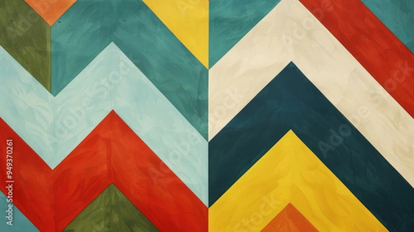 Fototapeta Abstract geometric background with colorful zig zag shapes in red, green, blue, yellow and orange