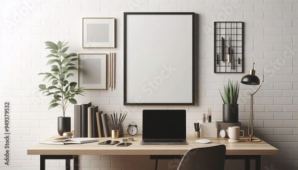 Obraz Mockup poster wooden frame on wall close up front view