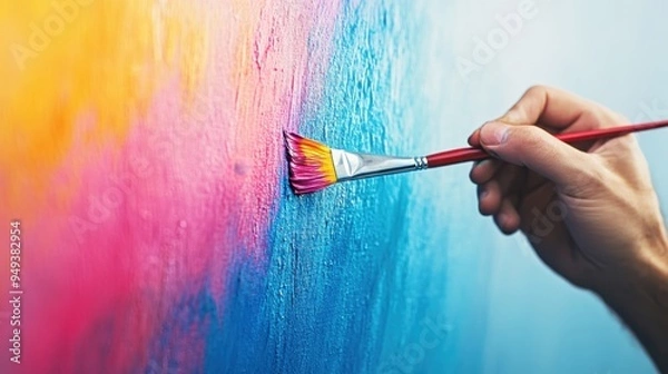 Fototapeta Embracing Uniqueness - Person Painting Abstract Artwork in Gallery Setting with Copy Space for Text, Courage to Stand Out