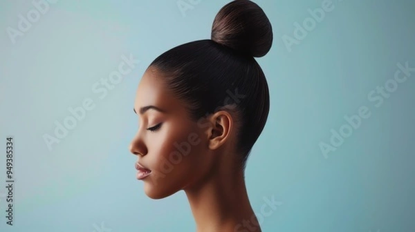 Fototapeta A person with a classic ballerina bun, featuring a tight, neat bun positioned high on the head