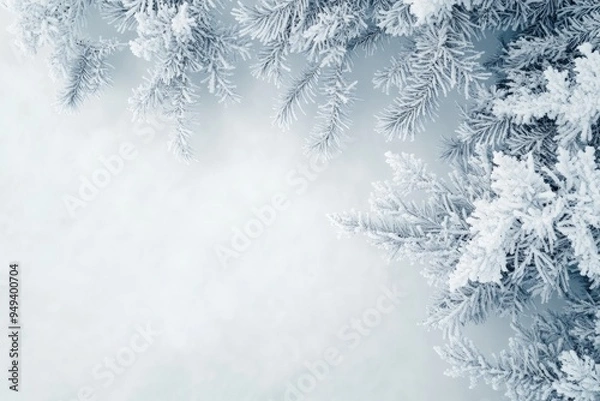 Fototapeta Snow Covered Pine Branches Border.