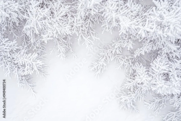 Fototapeta Snowy Fir Branches Winter Background.