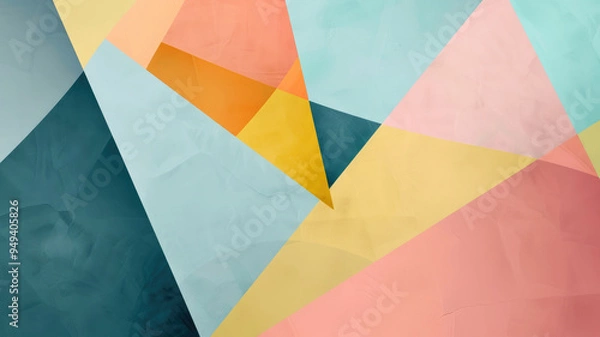 Fototapeta Abstract geometric background with colorful trapezoid shapes in blue, pink and yellow