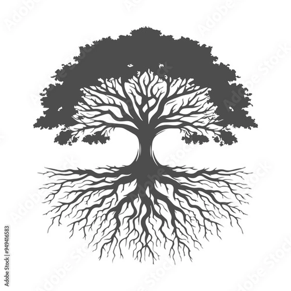 Fototapeta Bonsai black tree silhouette, isolated on white background.  Forest tree with leaves vector logo.