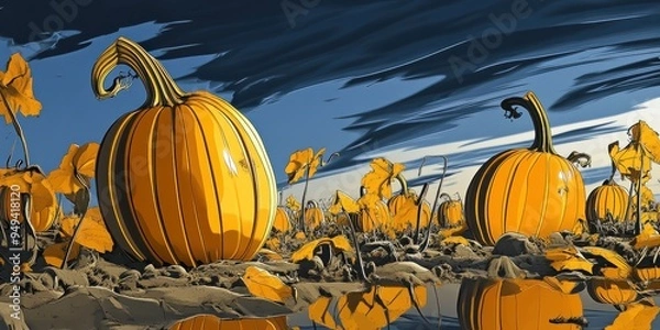 Obraz A haunted pumpkin patch at twilight 