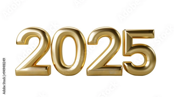 Fototapeta 2025 Happy New Year 3d number gold isolated on white background