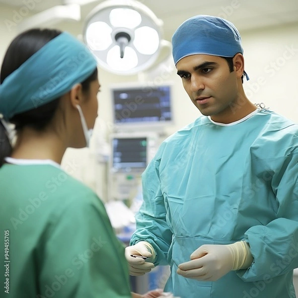 Fototapeta Doctor instructing a medical student on surgical techniques